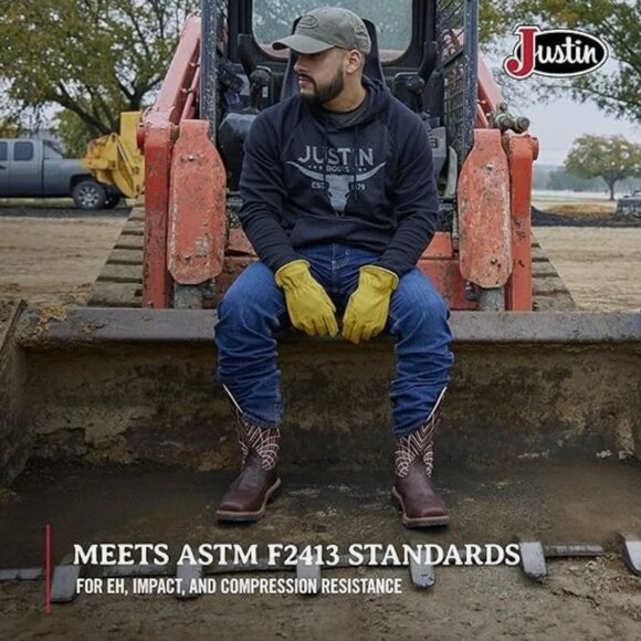 Justin Boots Men's 13-D Hybrid Brown/Rust Ostrich Print 12" Top Work Boot SE4835 - Picture 9 of 10